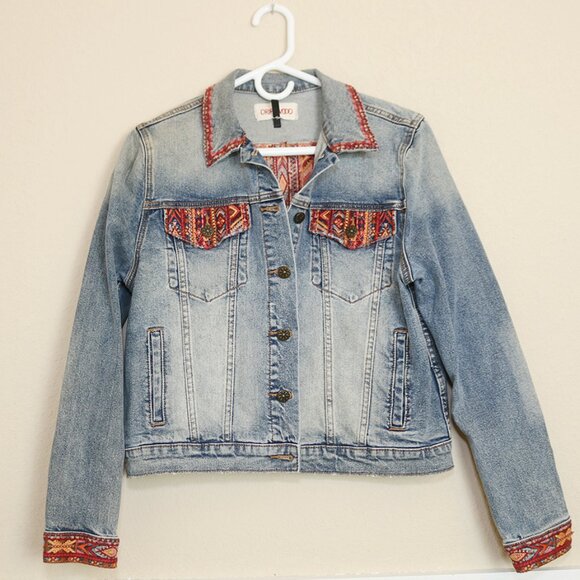 Driftwood Free People Denim Jacket Boho Embroidered Warm Sedona Fall Size Small - Picture 1 of 8